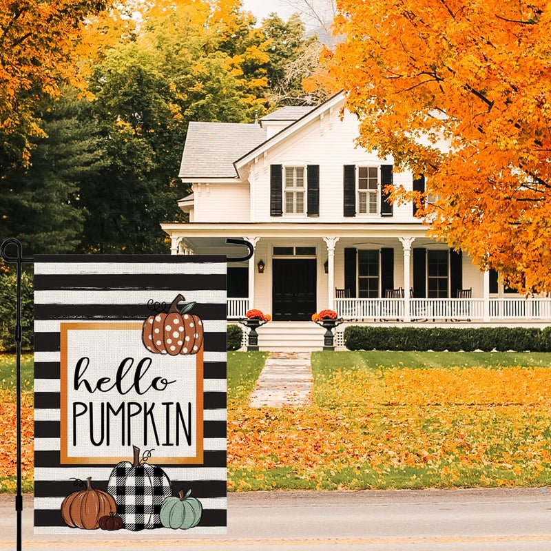 Decorhua Fall Garden Flag Hello Pumpkin Sign 12 x 18 Inch Double Sided Autumn Farmhouse Seasonal Yard Outdoor Thanksgiving Decor DF082 - Image 5
